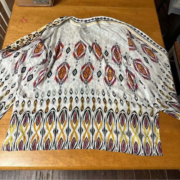 Chico’s Women’s Sz 1 US 8 M Reversible Cheetah Leopard Aztec Kimono Cardigan EUC - Picture 9 of 12